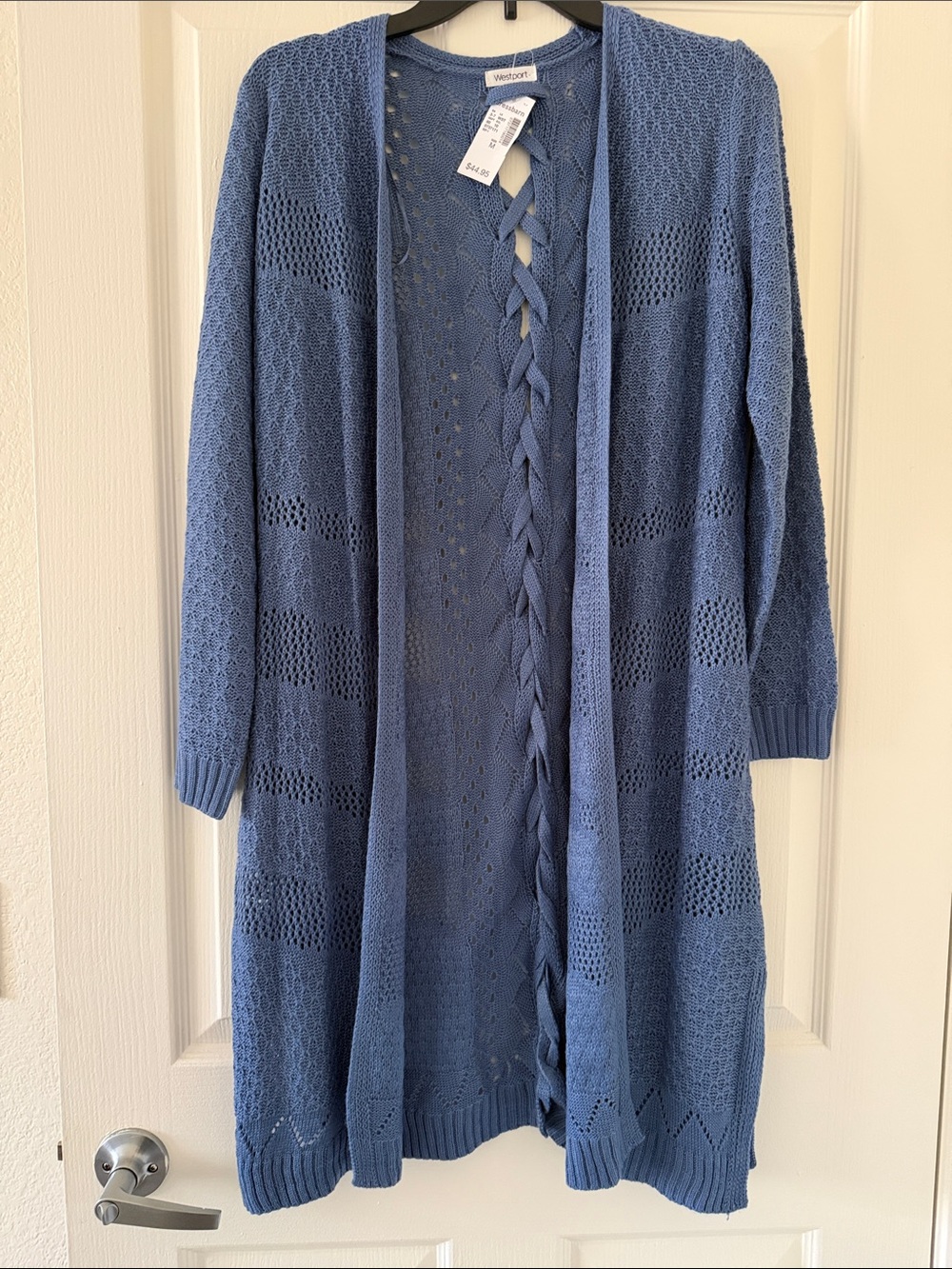Westport Blue Open-Front Braided Knit Cardigan